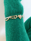Golden Aura Heart Bracelet: 925 Sterling Silver 18K Vintage Gold, Fresh water pearls, Heart, Elegance for Wedding