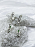 Infinite Charm Silver Leaf Cascade Earrings: 925 Sterling Silver, Green Cubic Zirconia, Elegant Bridal Look 