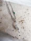 Infinite Charm Silver Leaf Cascade Necklace: 925 Sterling Silver, Green Cubic Zirconia, Trendy wave Unique Design