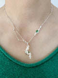 Infinite Charm Silver Leaf Cascade Necklace: 925 Sterling Silver, Green Cubic Zirconia, Trendy wave Unique Design