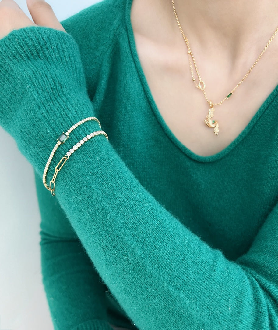 Radiant Link Chain Bracelet: 925 Sterling Silver 18k gold, cubic zirconia