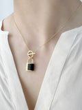Timeless Bond Black Agate Padlock Necklace: 925 Sterling Silver 18K Gold, Everyday Style Jewellery
